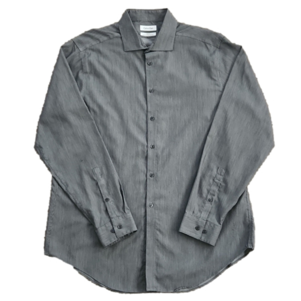 CALVIN Klein Non-Iron Gray Button-Up Dress Shirt